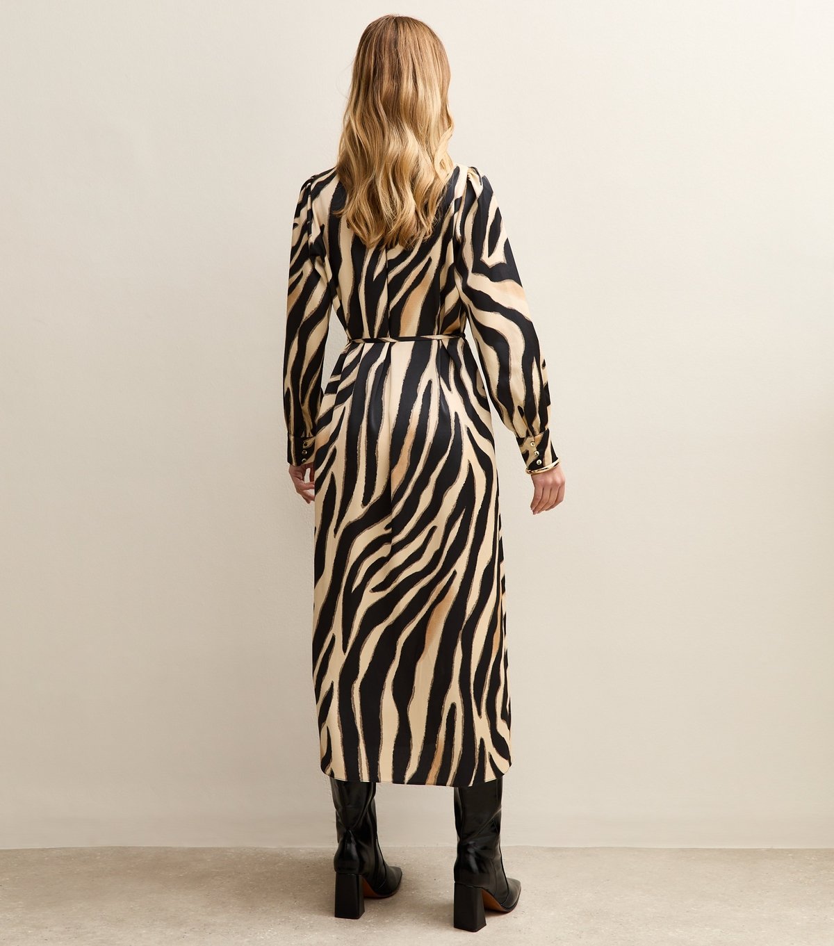 New Look Women's Black Satin Zebra Print Shirt Dress New Look - 4