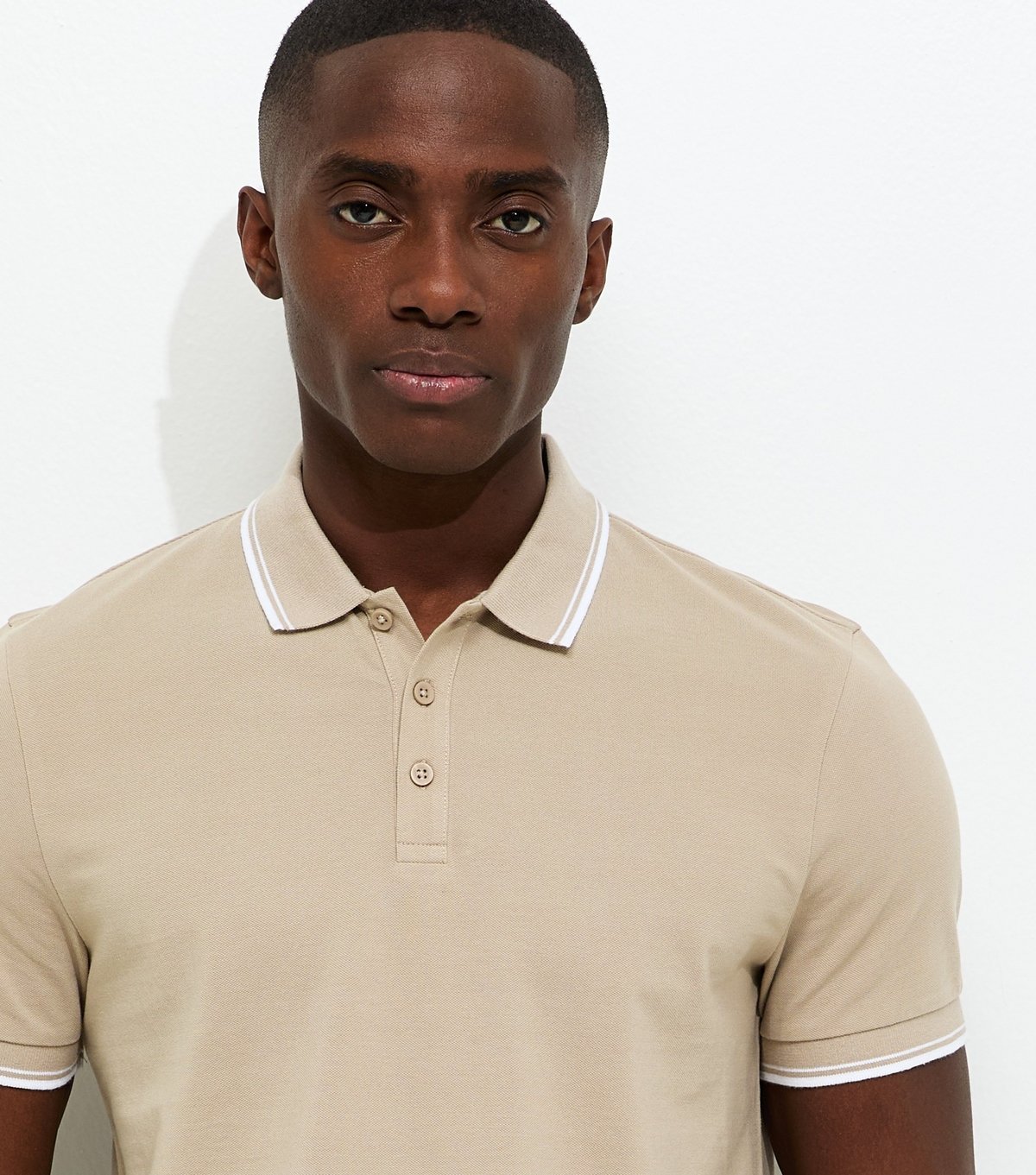 New Look Men's Tan Regular Pique Tipped Collar Polo Shirt New Look - 2