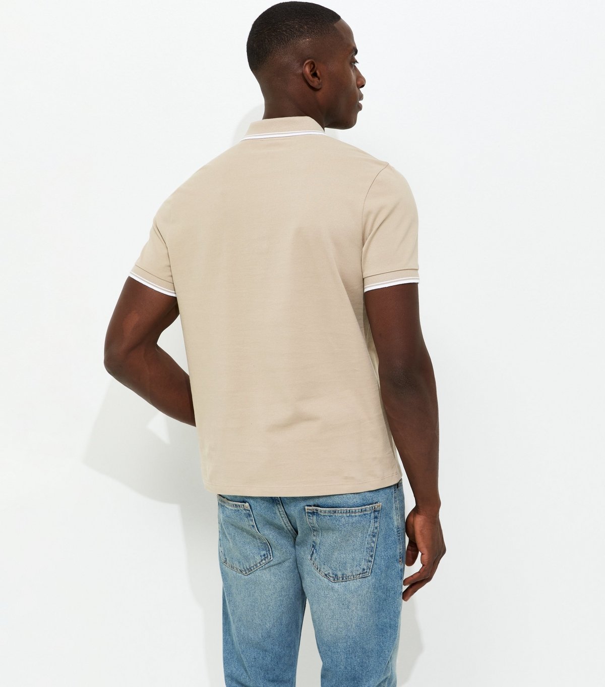 New Look Men's Tan Regular Pique Tipped Collar Polo Shirt New Look - 4
