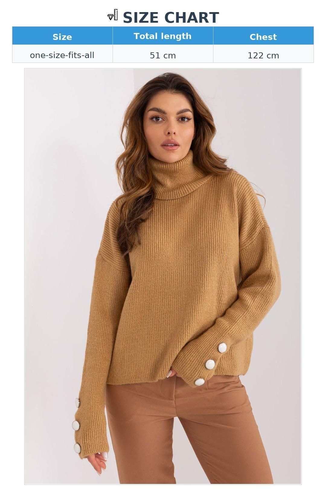 Love Lace Love Lace Women's Acrylic Ribbed Long Sleeve Turtleneck Sweater in Camel - 4