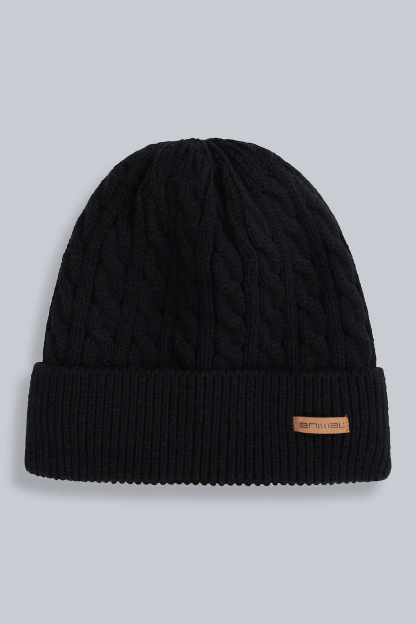 Animal Animal Men's 'Drew' Sherpa Faux Fur Lined Soft Knitted Warm Cosy Cable Beanie in Black - 1