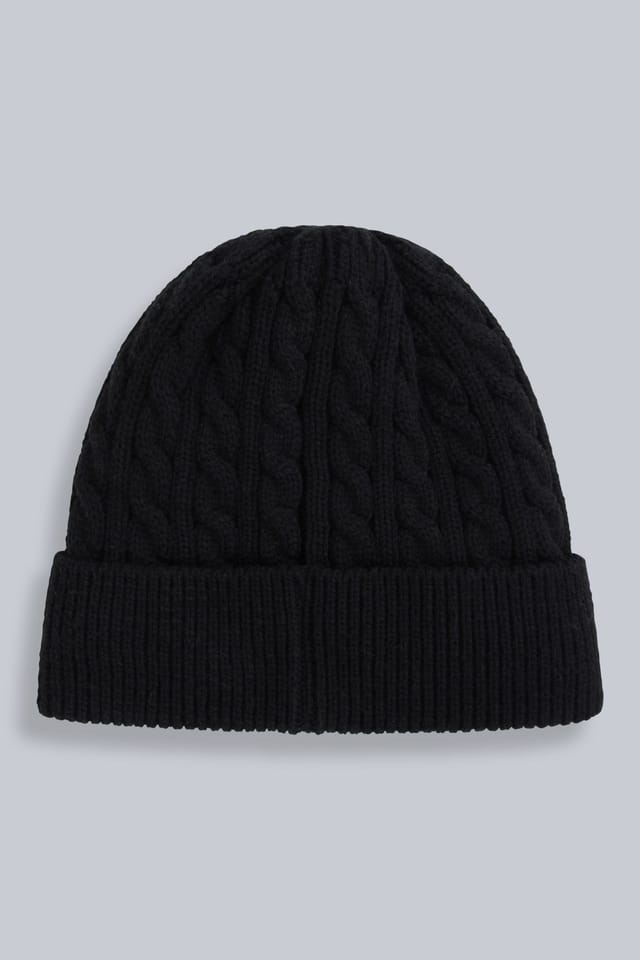 Animal Animal Men's 'Drew' Sherpa Faux Fur Lined Soft Knitted Warm Cosy Cable Beanie in Black - 2