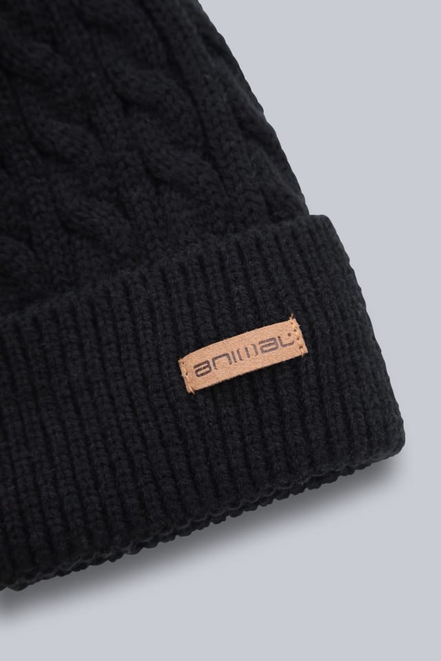 Animal Animal Men's 'Drew' Sherpa Faux Fur Lined Soft Knitted Warm Cosy Cable Beanie in Black - 3