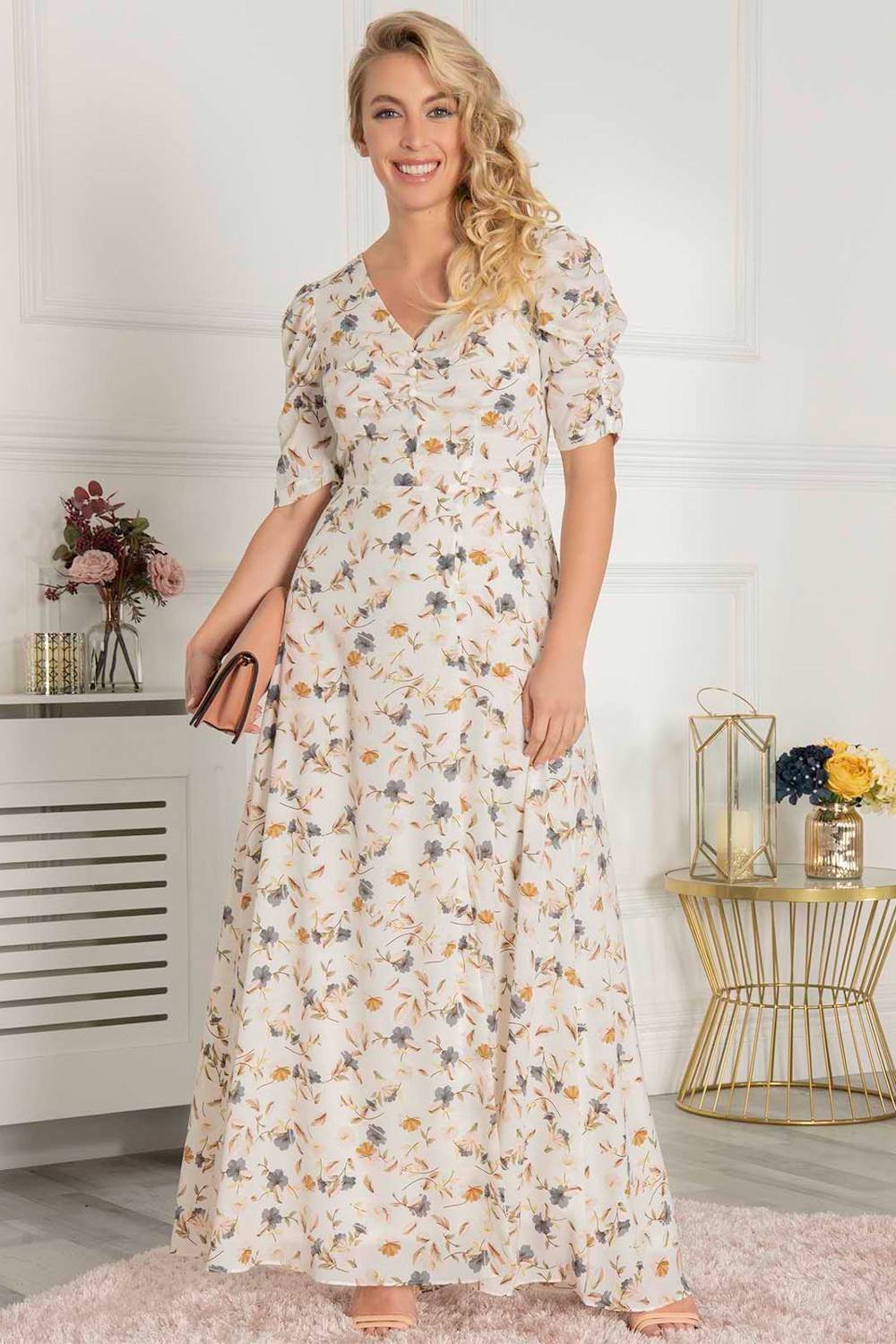 Jolie Moi Jolie Moi Women's Puff Sleeve Open Back Maxi Dress in Cream - 2