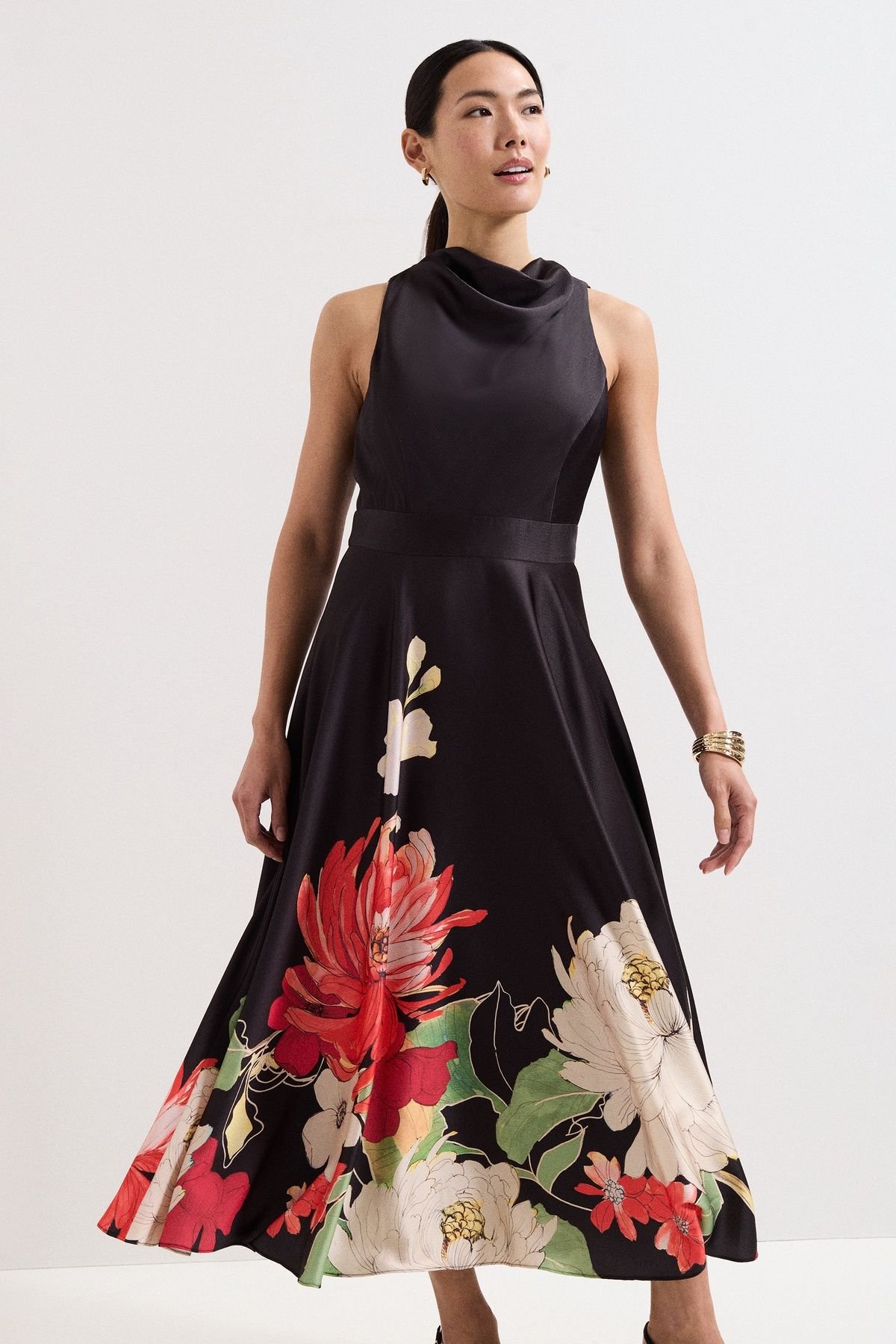 Phase Eight Phase Eight Women's Satin Printed Midi Dress in Cerise - 3