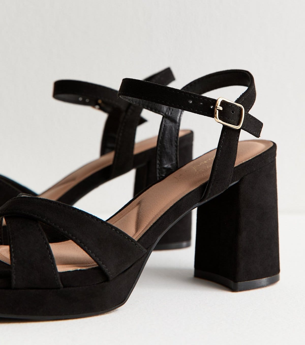 New Look Women's Black Faux Suede Cross Strap Heel Sandals Vegan New Look - 4