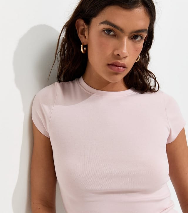 New Look Women's Light Pink Cotton Rich Baby Tee T-Shirt New Look - 2