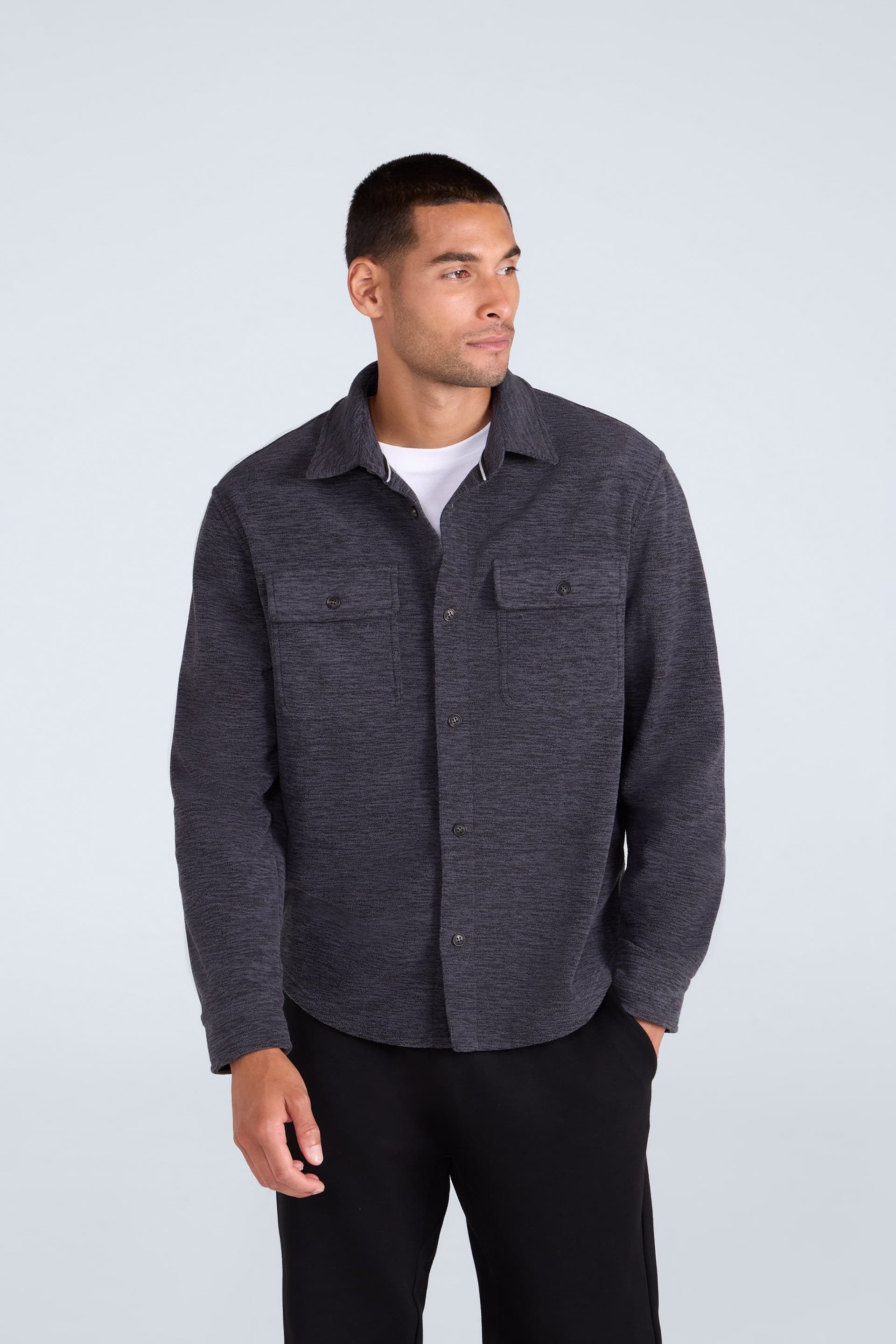 Animal Animal Men's 'George' Warm Comfortable Casual Collared Button Down Fleece Shirt in Navy