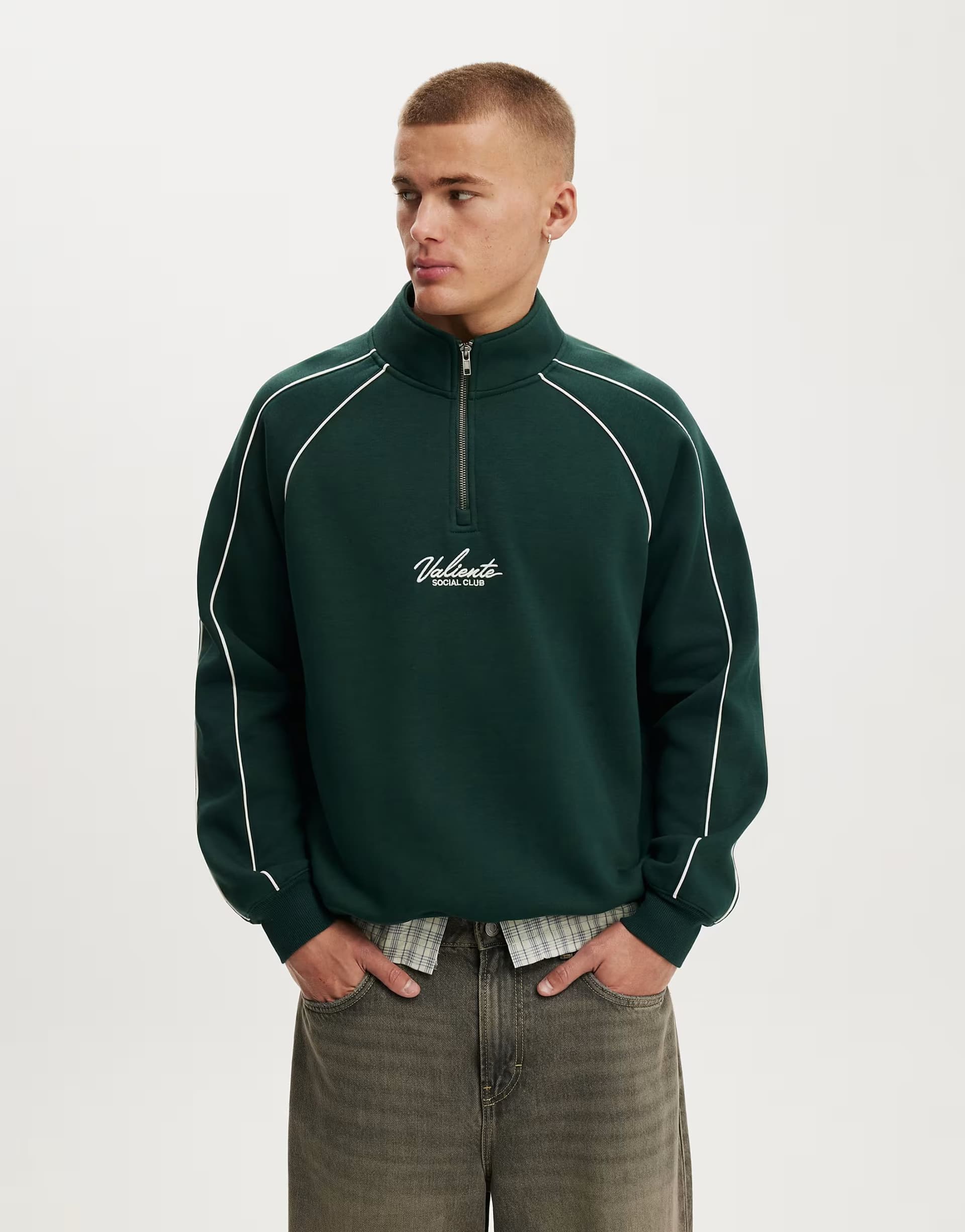 ASOS Cotton On 1/4 zip graphic fleece in green
