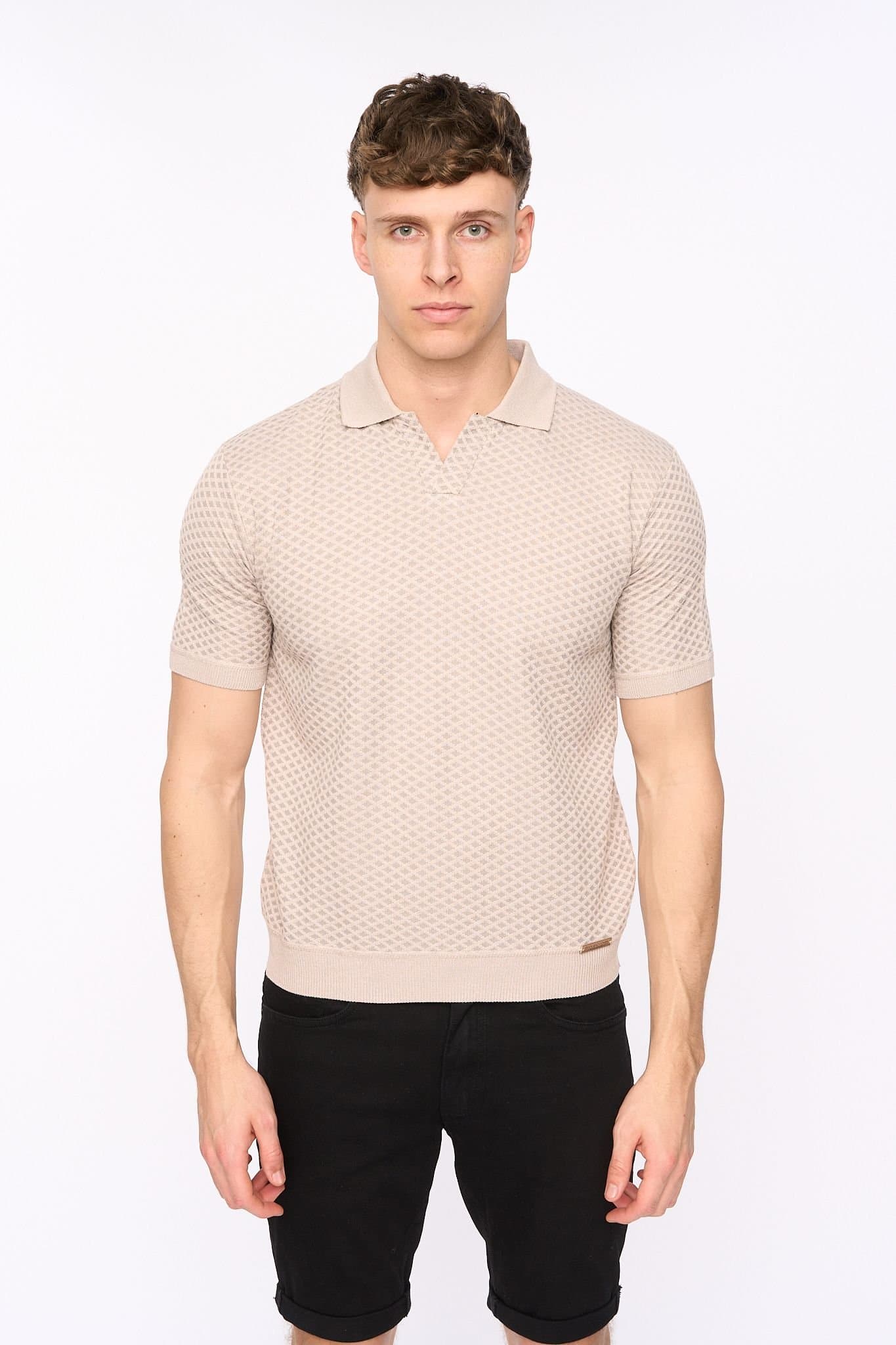 Duck&Cover Duck&Cover Men's Morwin Textured Knit Polo with Buttonless Neck in Stone