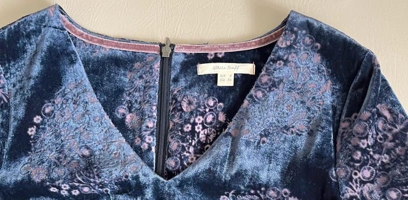 White Stuff White Stuff Navy Floral Velvet Dress Size UK 8 Long Sleeve Viscose Blend