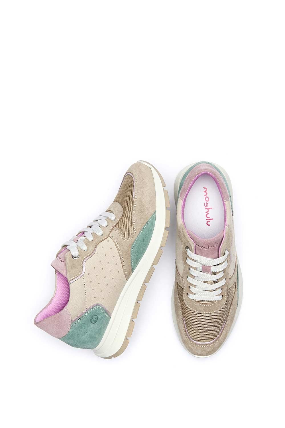 Moshulu Moshulu Women's 'Teresa' Lace Up Mesh Panel Trainers in Light Sand - 2