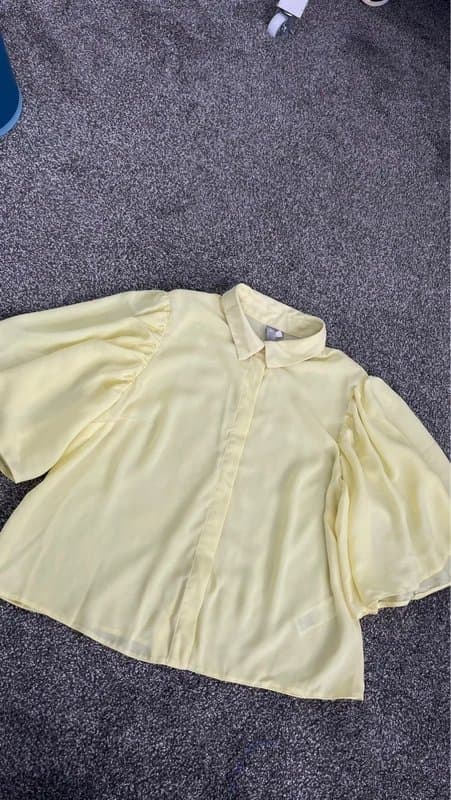 ASOS ASOS Lemon Yellow Floaty Blouse UK 12 | Chiffon Cape Sleeve Shirt Top