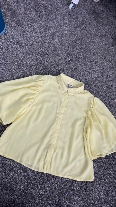 ASOS ASOS Lemon Yellow Floaty Blouse UK 12 | Chiffon Cape Sleeve Shirt Top - 1