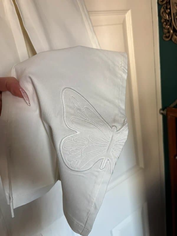 Bershka Bershka white butterfly embroidered flare belted trousers