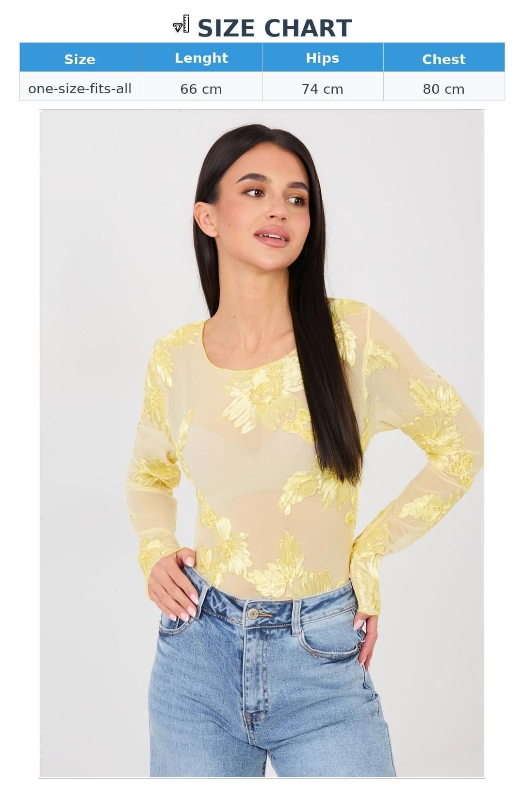 Love Lace Love Lace Women's Elegant Embroidered Mesh Fitted Blouse in Yellow - 4