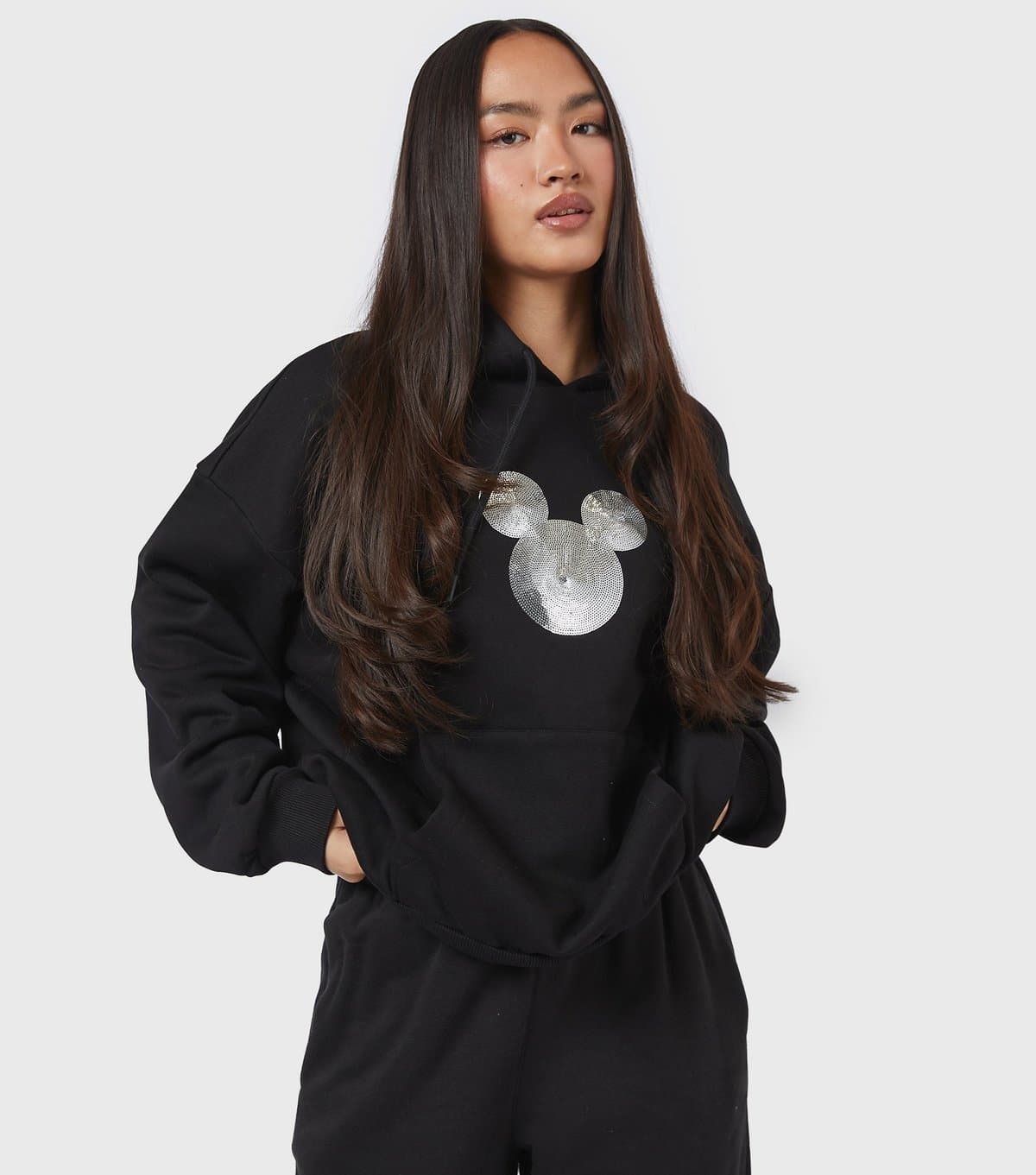 Skinnydip Women's Black Disney Icon Sequin Hoodie Skinnydip New Look