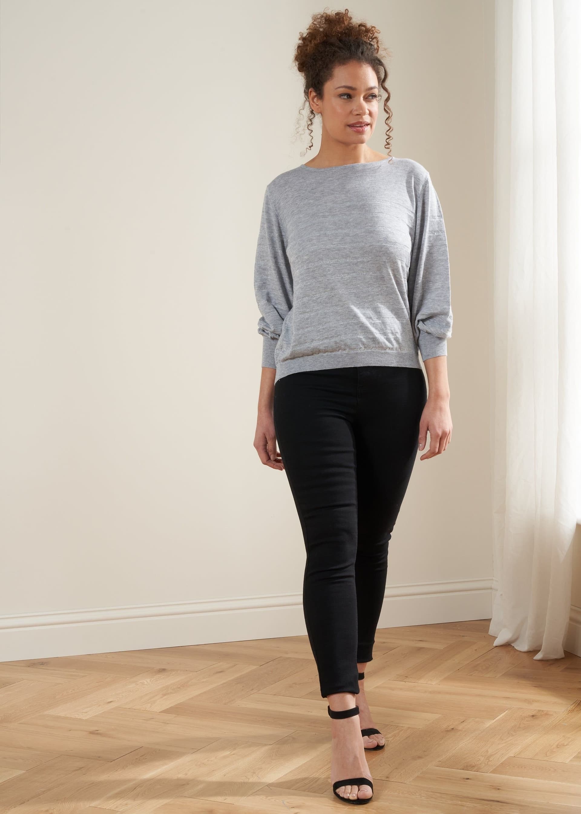 Truly Truly Women's Lurex Stripe Jumper in Grey
