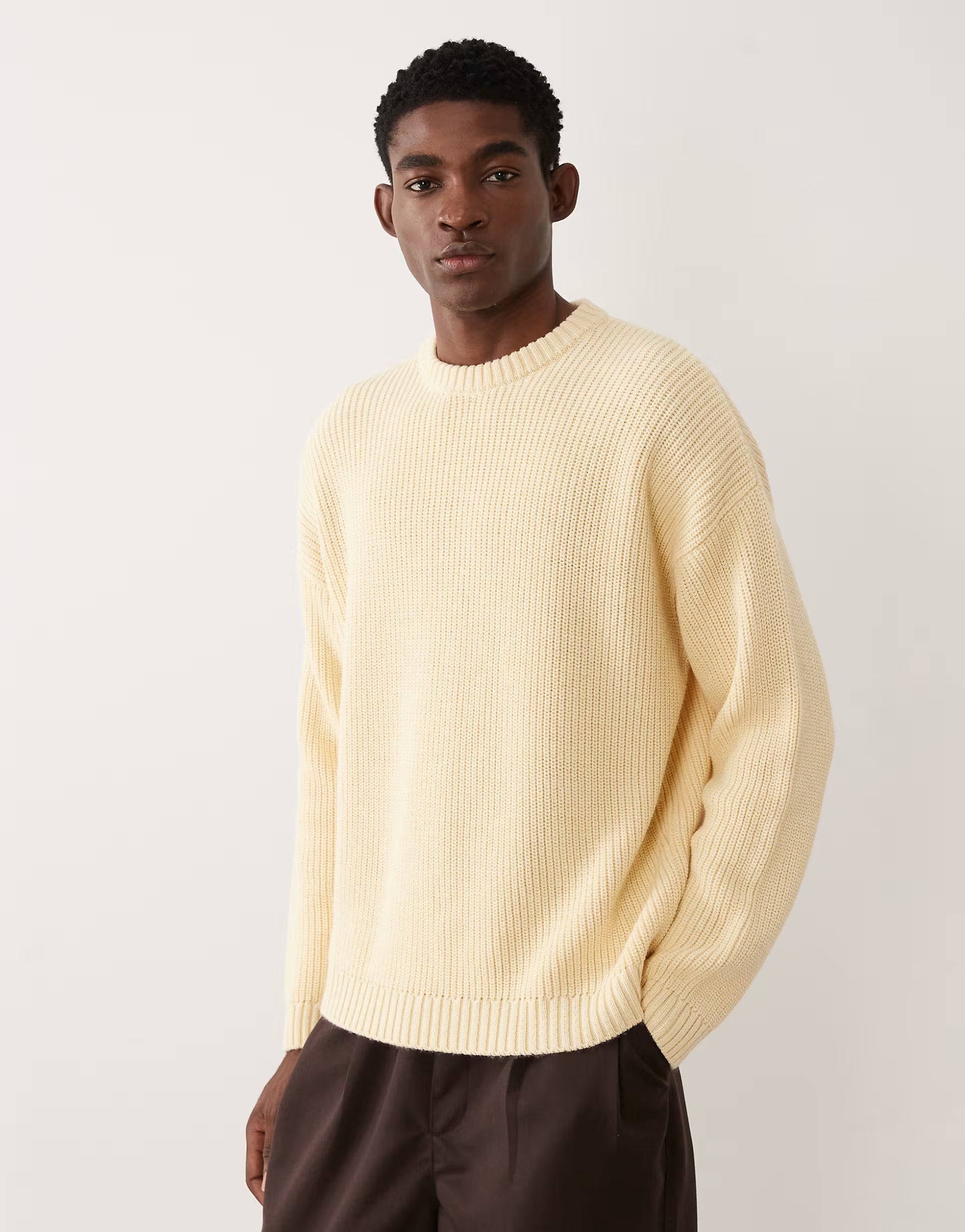 ASOS ASOS DESIGN oversized knitted ribbed jumper in pale yellow - 1