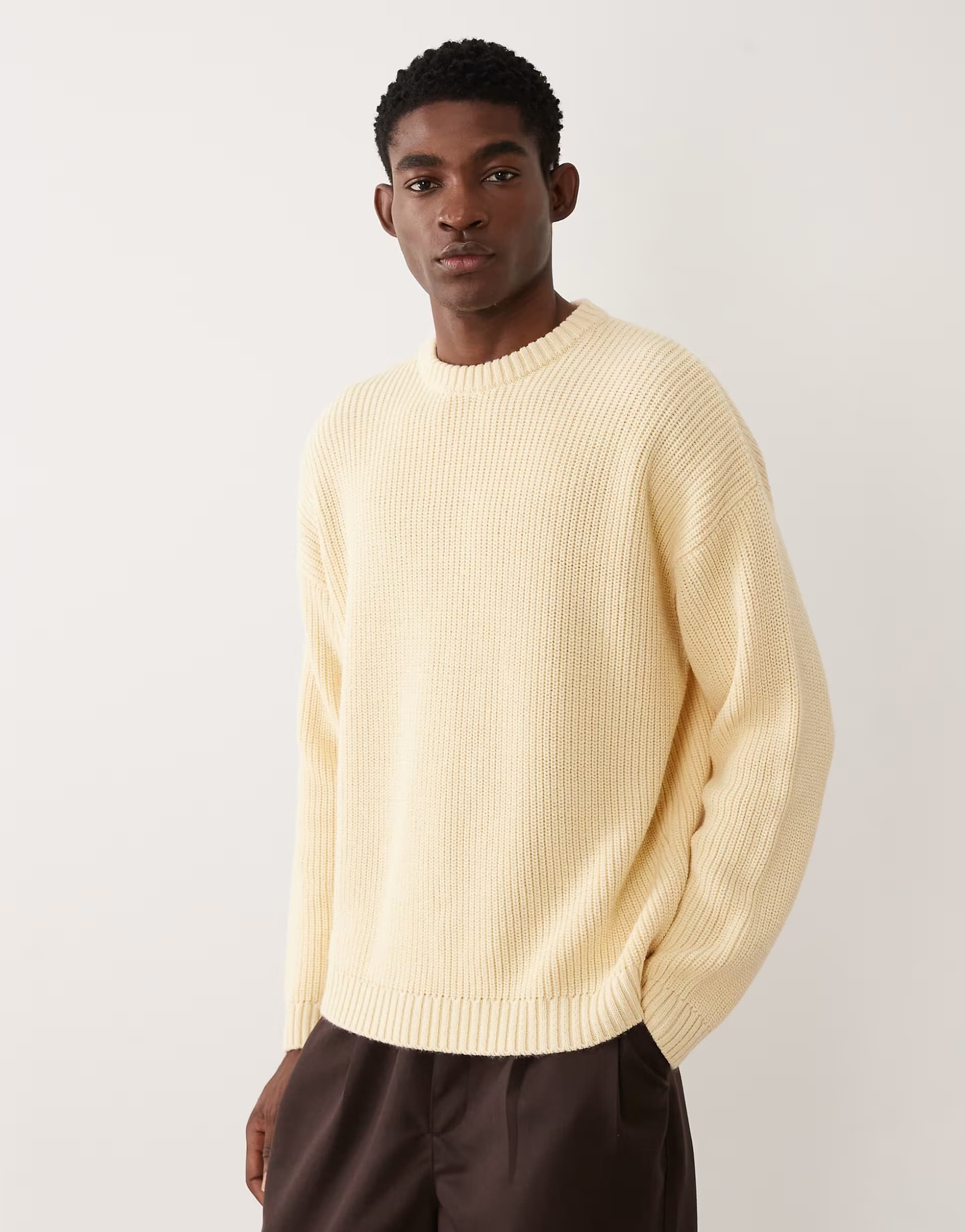 ASOS ASOS DESIGN oversized knitted ribbed jumper in pale yellow