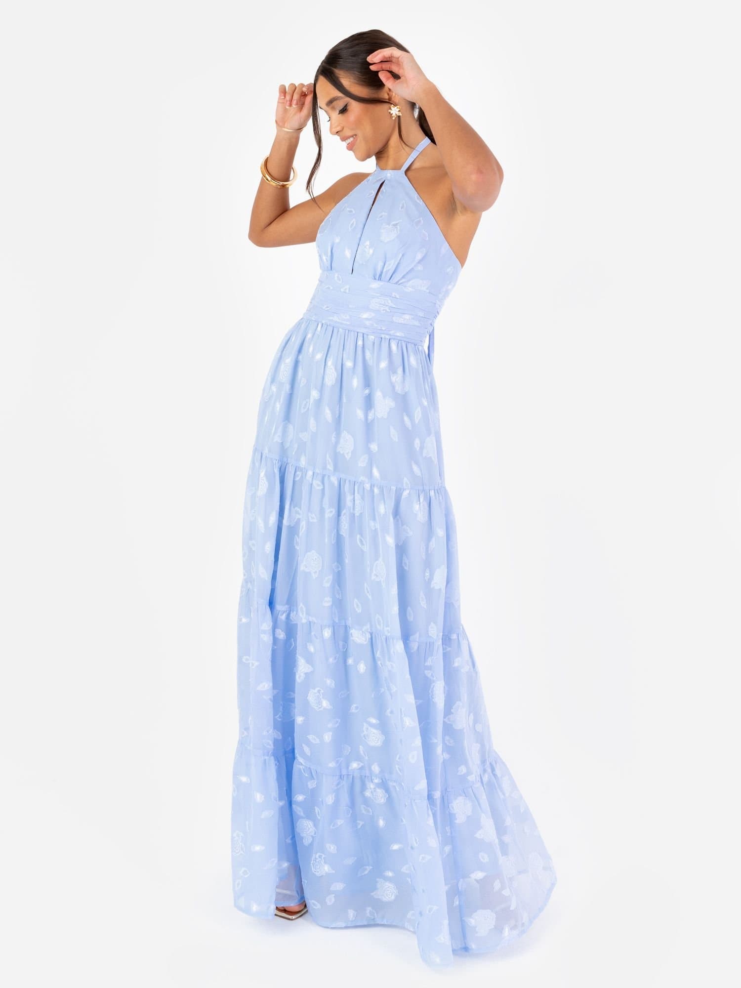 Maya Deluxe Maya Deluxe Women's Floral Self-Tie Halter Neck Maxi Dress in Blue