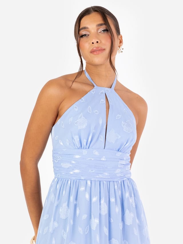 Maya Deluxe Maya Deluxe Women's Floral Self-Tie Halter Neck Maxi Dress in Blue - 2