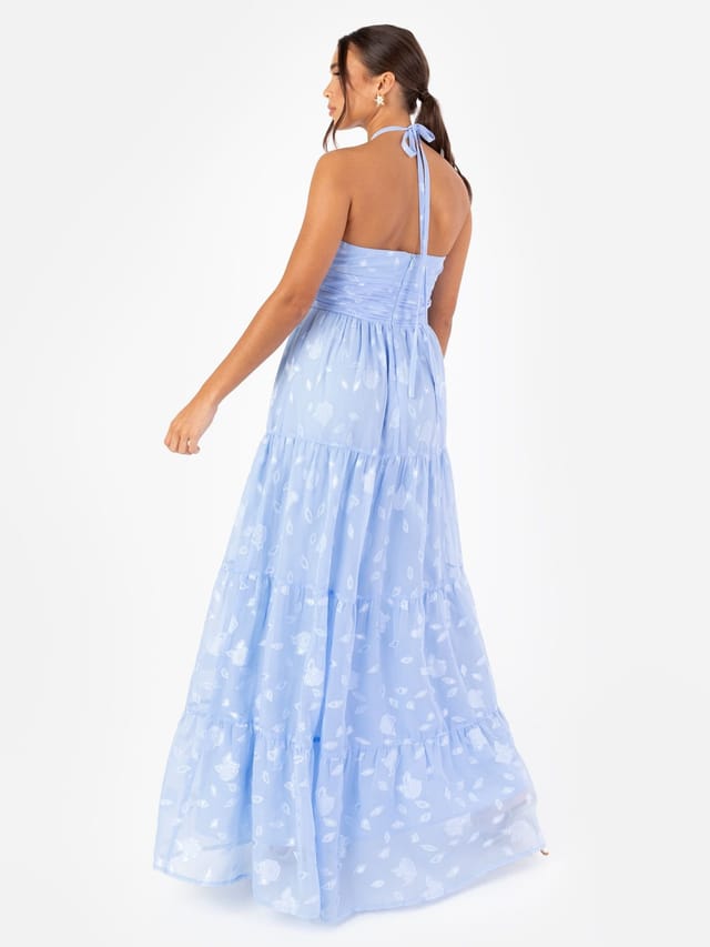 Maya Deluxe Maya Deluxe Women's Floral Self-Tie Halter Neck Maxi Dress in Blue - 3