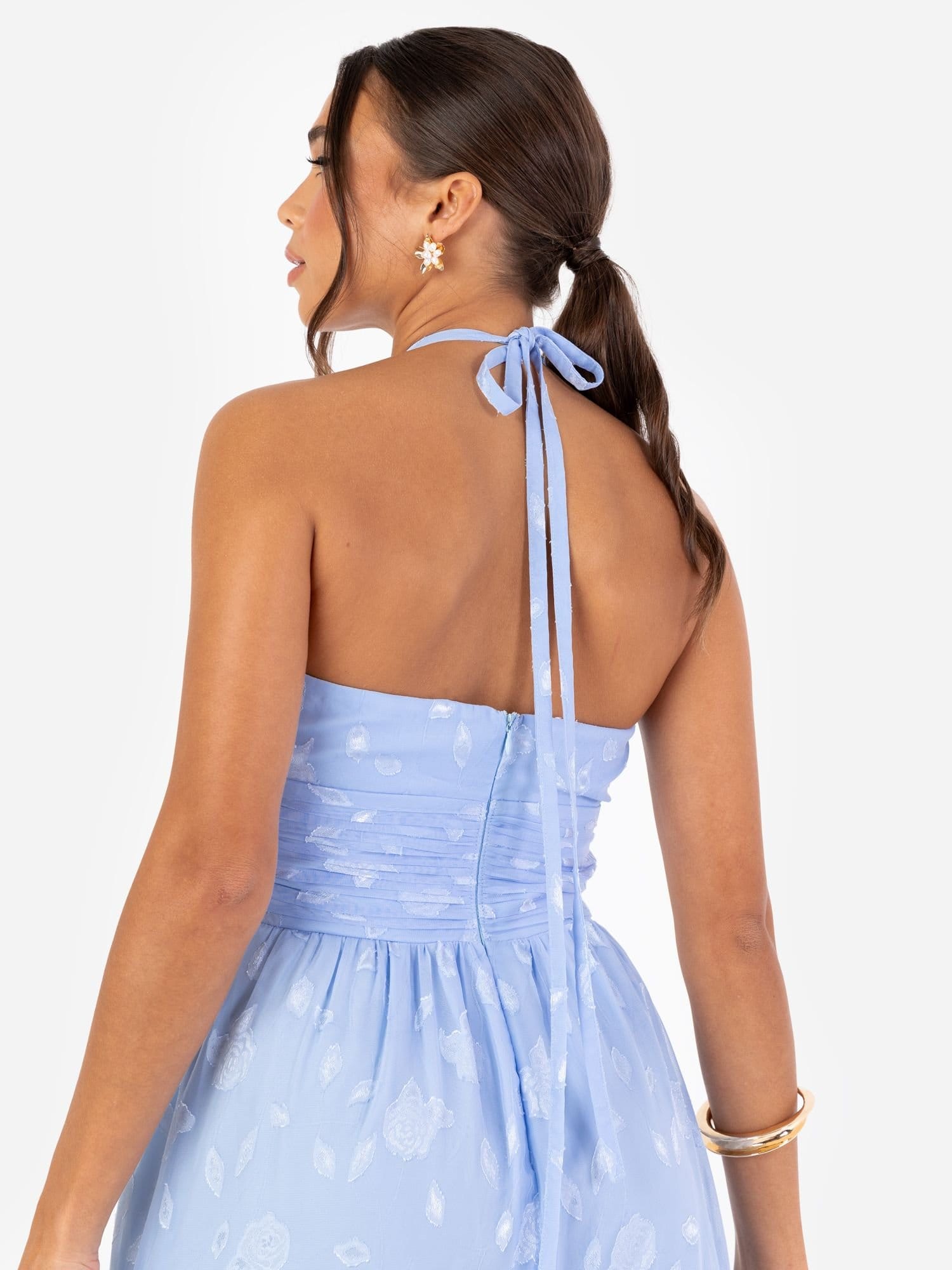 Maya Deluxe Maya Deluxe Women's Floral Self-Tie Halter Neck Maxi Dress in Blue - 4