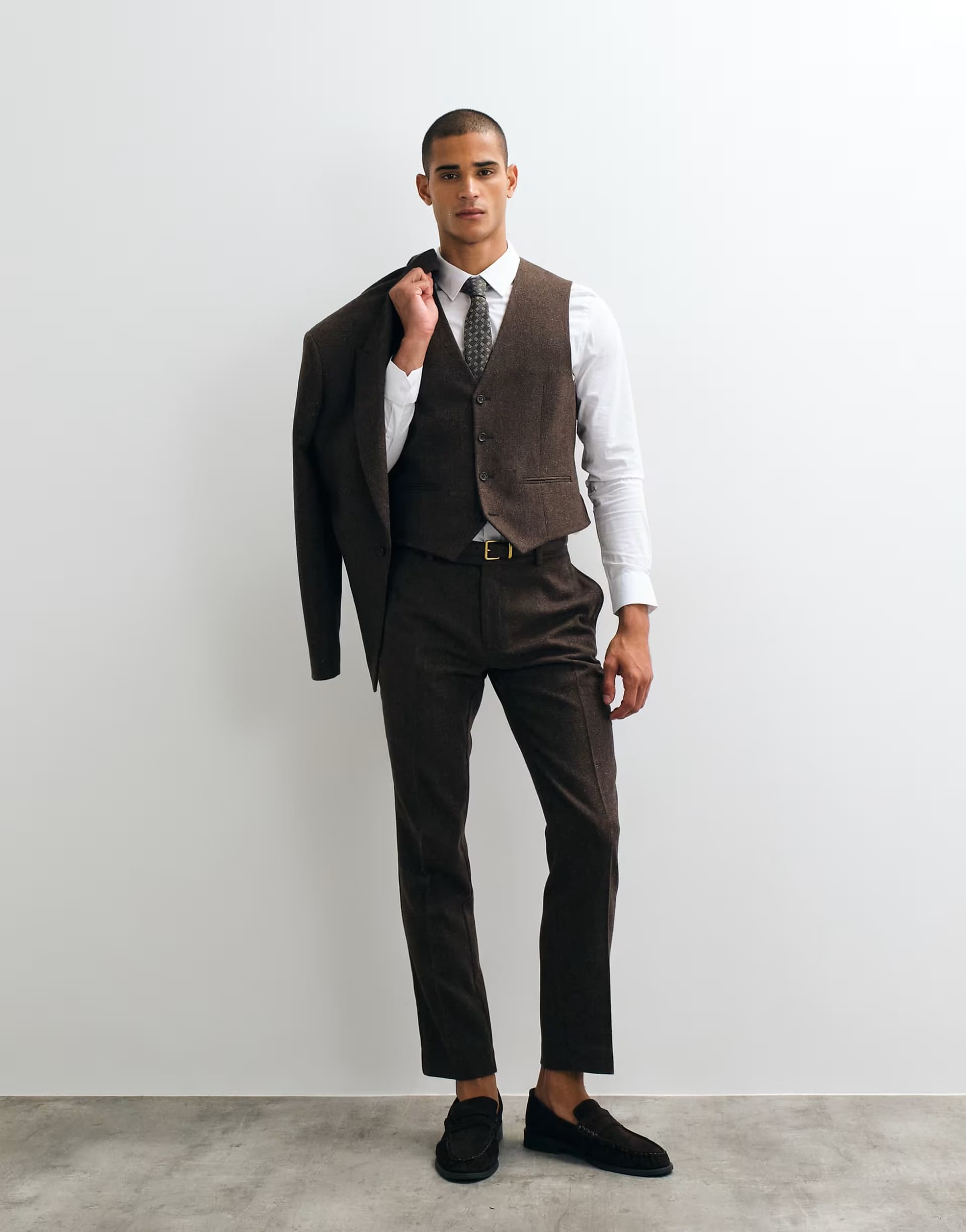 ASOS ASOS DESIGN slim herringbone suit trousers with wool in brown