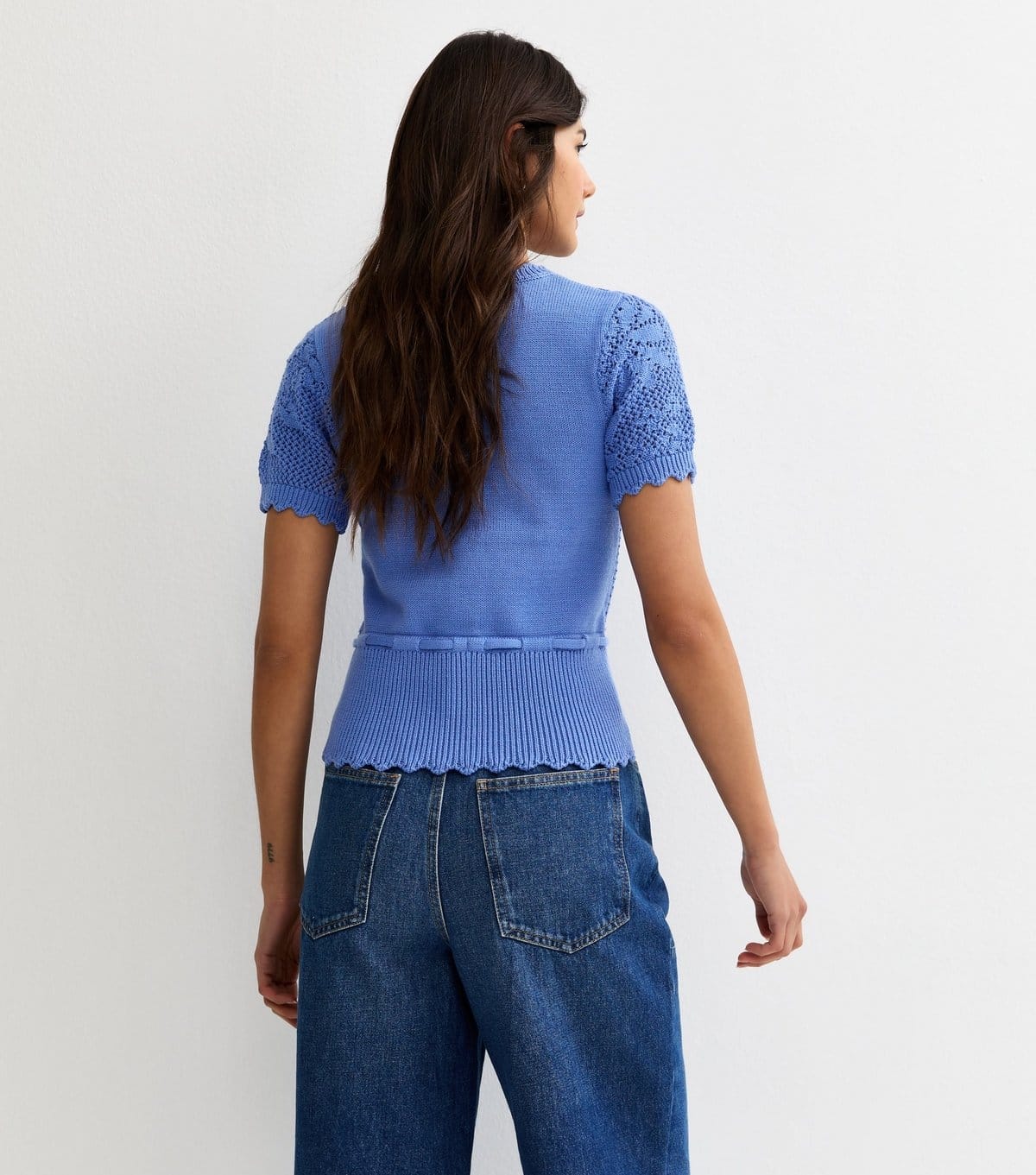 New Look Women's Blue Cotton Rich Tie Waist Floral Knit Short Sleeve Cardigan Top New Look - 4