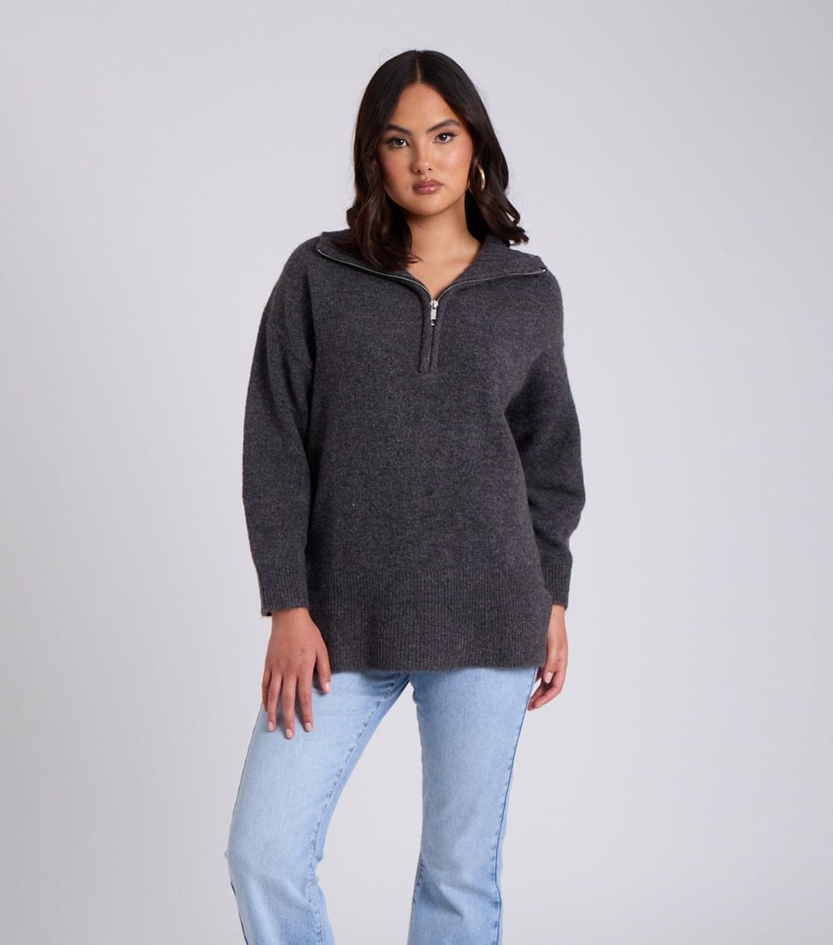 Urban Bliss Women's Dark Grey Half Zip Oversized Jumper Urban Bliss New Look