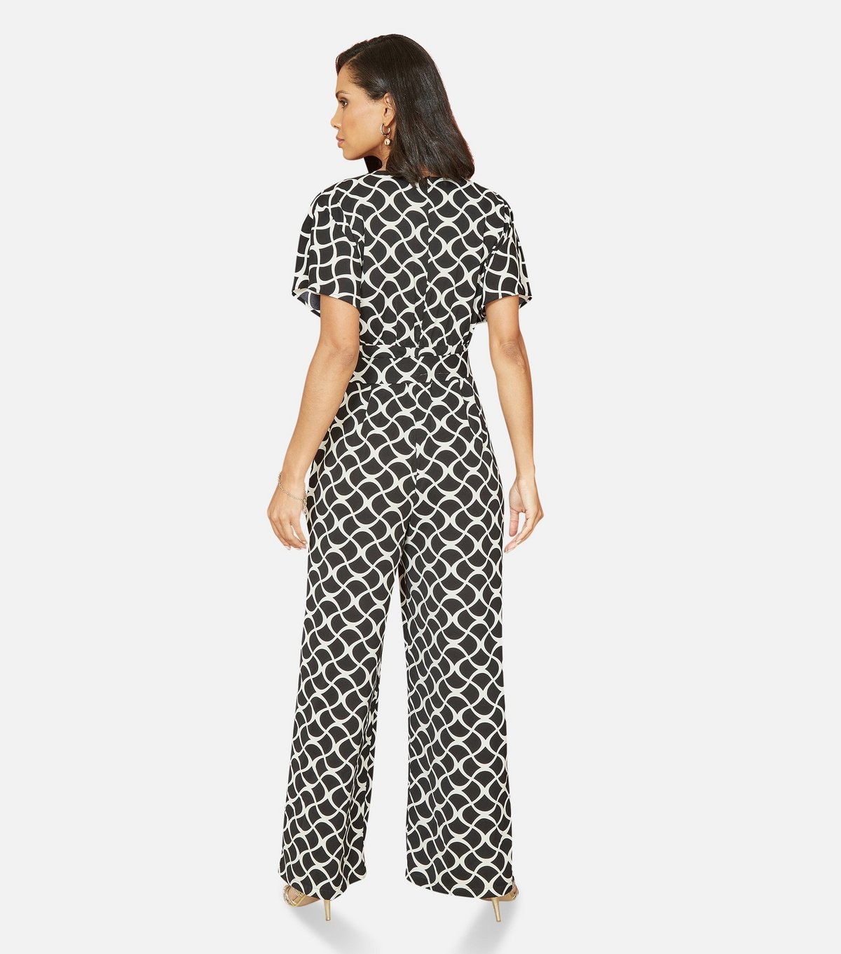 Yumi Women's Black Geometric Print Wrap Jumpsuit Yumi New Look - 2