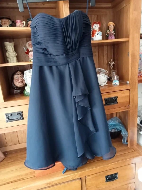 Source Unknown Prom strapless boned navy knee length evening dress