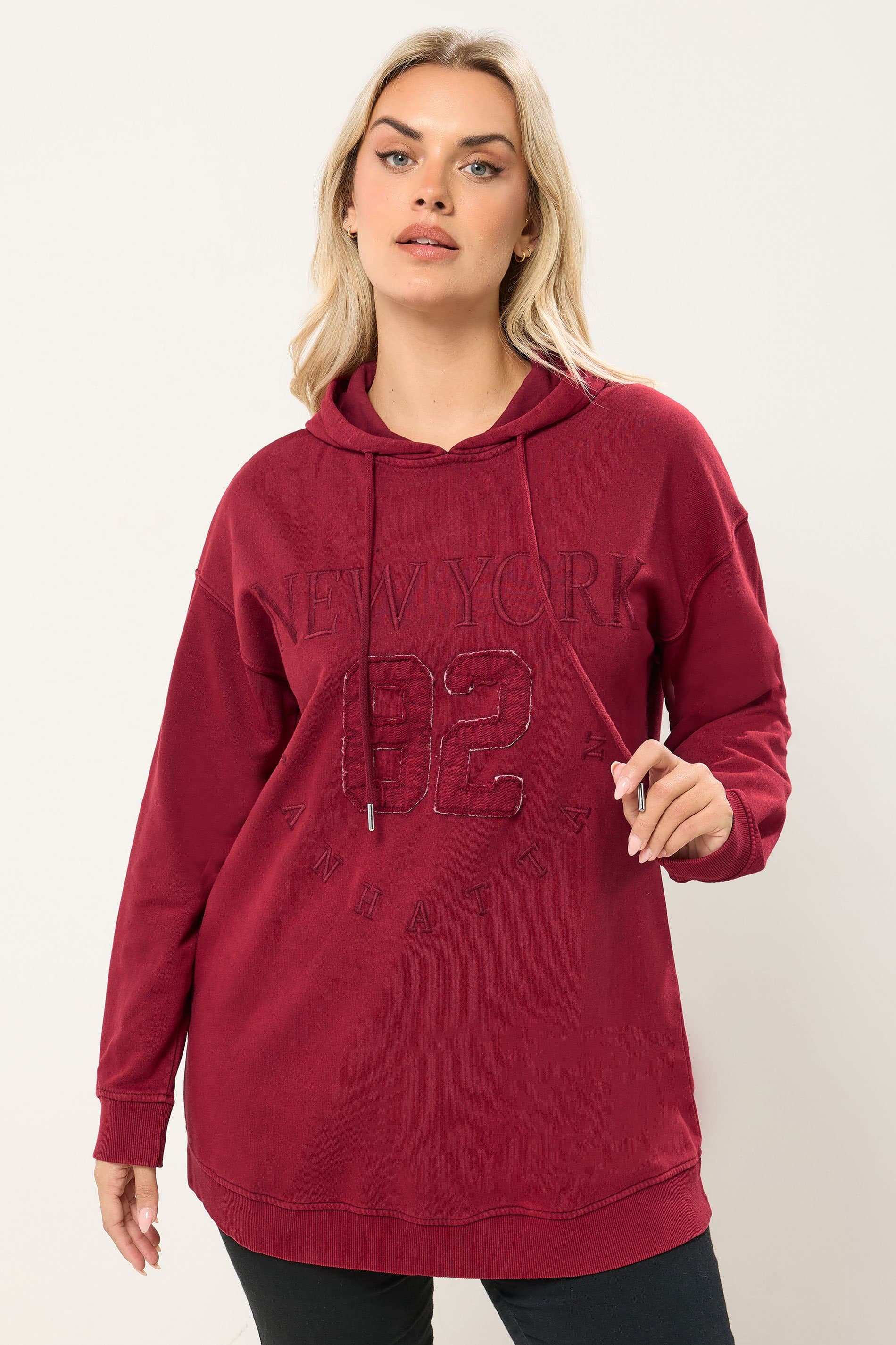 Yours Plus Size Red Embroidered 'New York' Hoodie