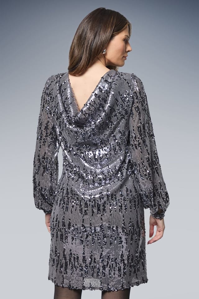 Wallis Wallis Women's Sequin Cowl Shift Dress in Pewter - 3