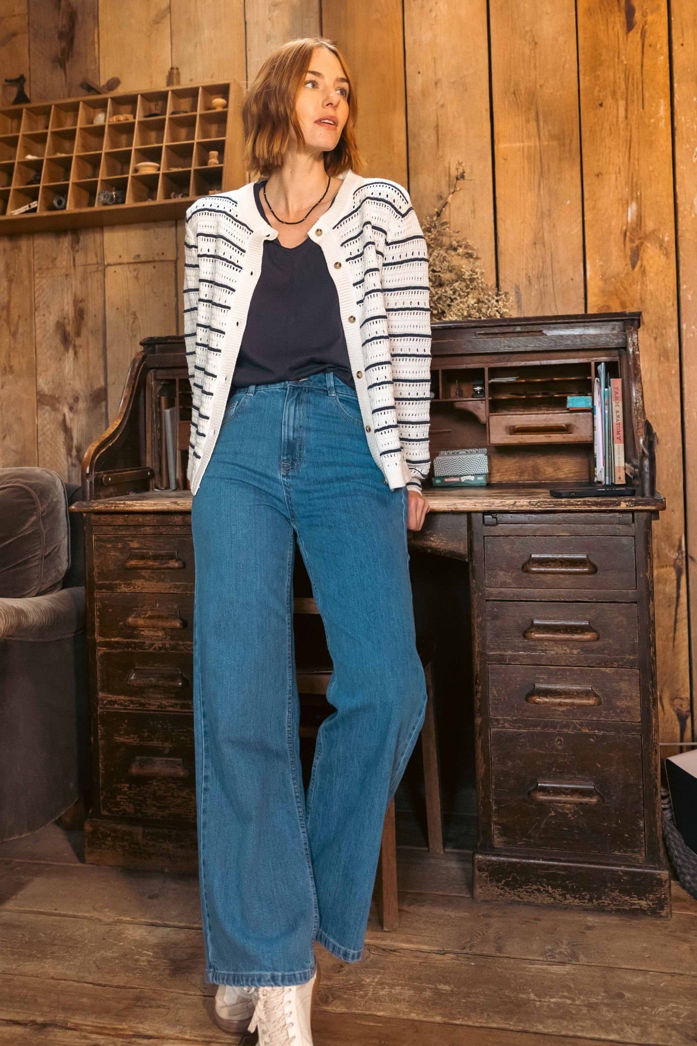 Weird Fish Weird Fish Women's Corine Wide Leg Denim Jeans in Blue