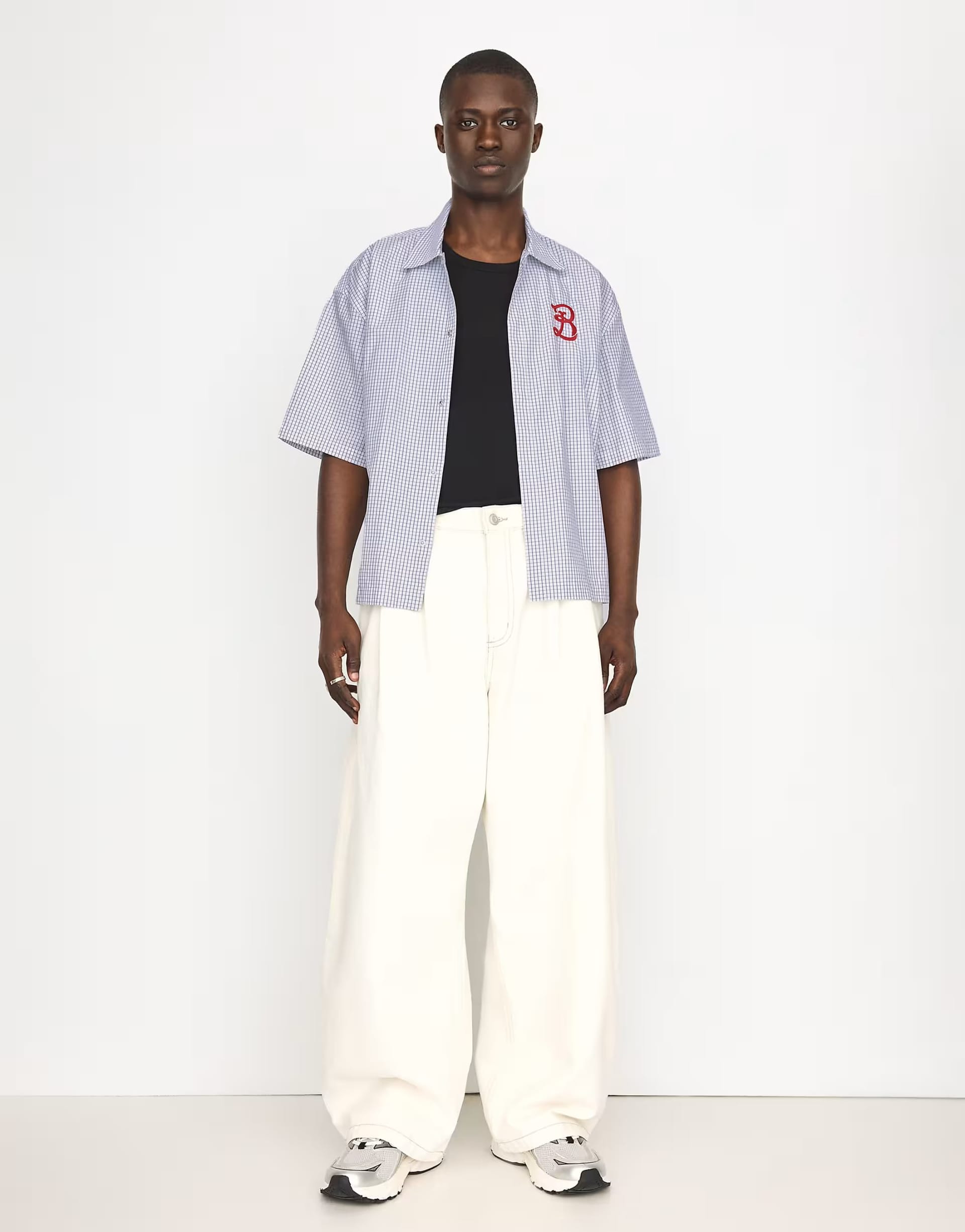ASOS Bershka White Embroidered Short Sleeve Shirt