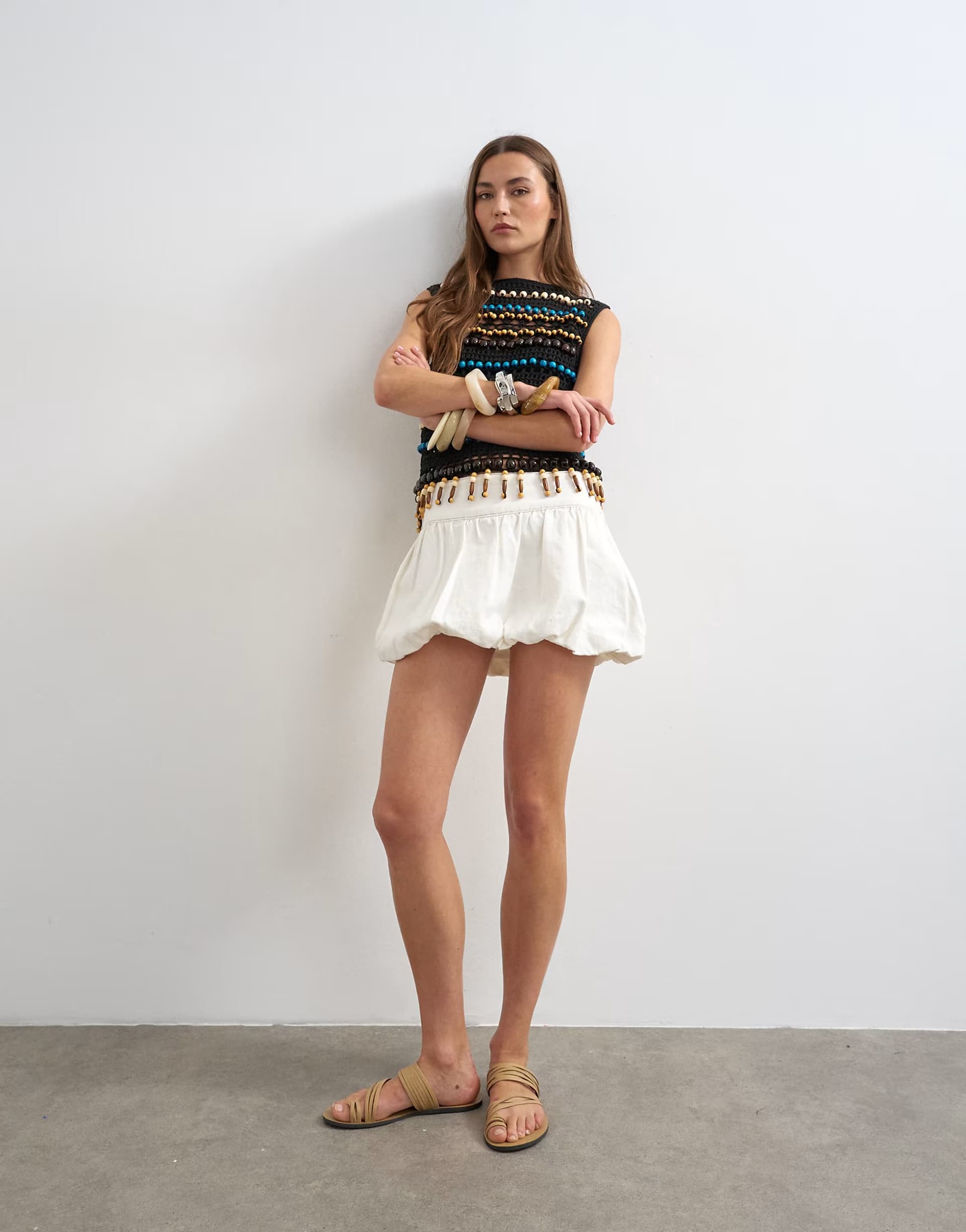 ASOS Topshop denim bubble hem mini skirt in bone