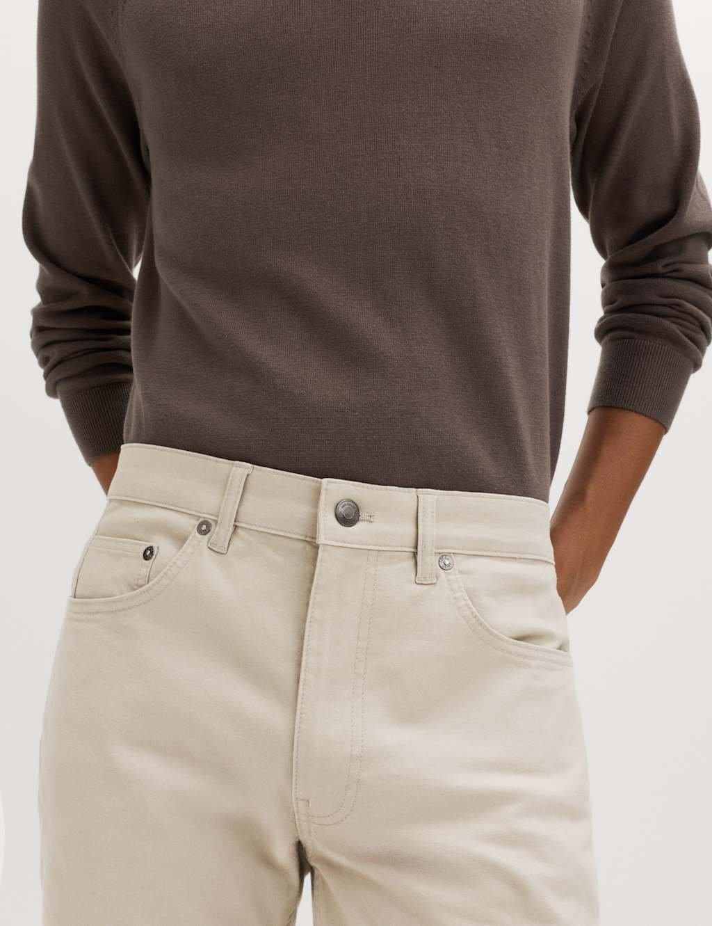 Marks & Spencer M&S Slim Fit 5 Pocket Stretch Trousers Medium Beige - 2