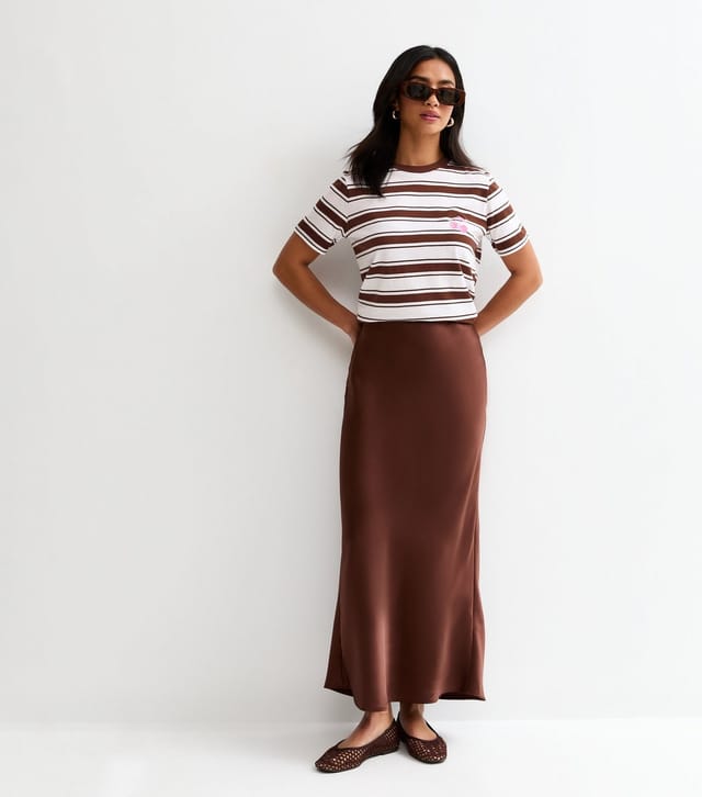 New Look Women's Petite Brown Cotton Striped Embroidered Cherry T-Shirt New Look - 3