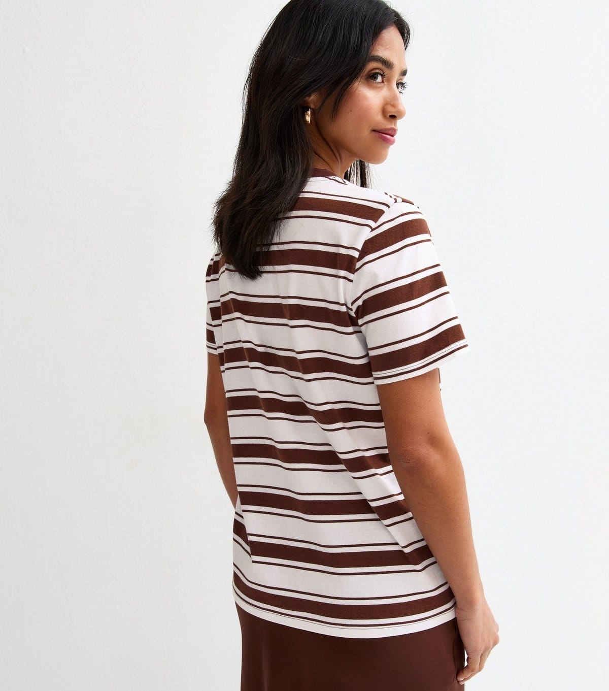 New Look Women's Petite Brown Cotton Striped Embroidered Cherry T-Shirt New Look - 4