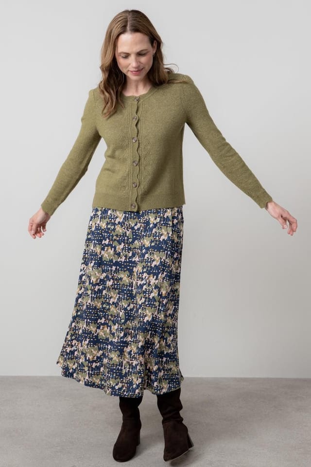 Lily & Me Lily & Me Women's Layla Scalloped Neck Blended yarn Pointelle Knit Cardigan in Green - 2