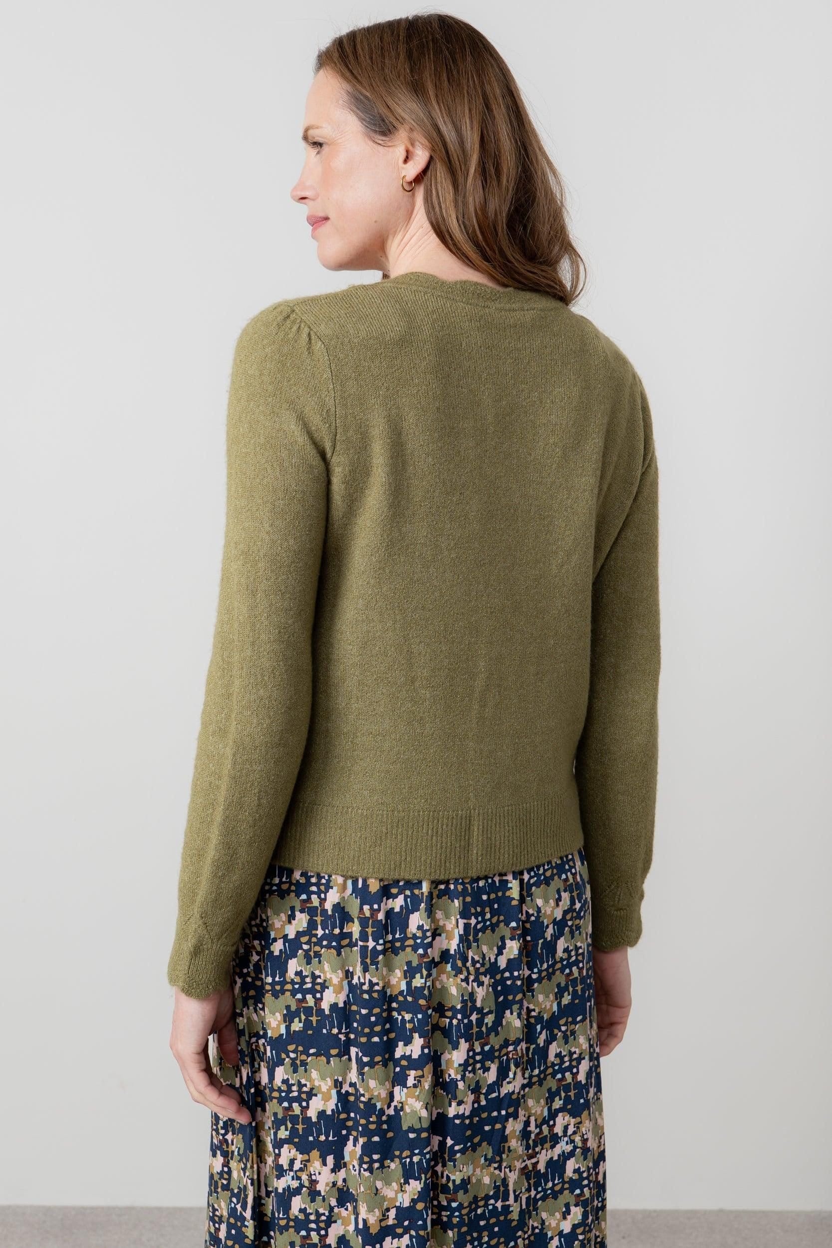Lily & Me Lily & Me Women's Layla Scalloped Neck Blended yarn Pointelle Knit Cardigan in Green - 4