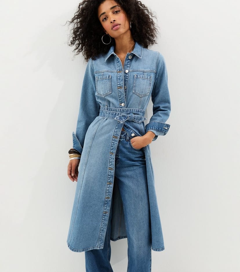 New Look Women's Light Blue Denim Long Sleeve Shirt Midi Dress New Look - 1