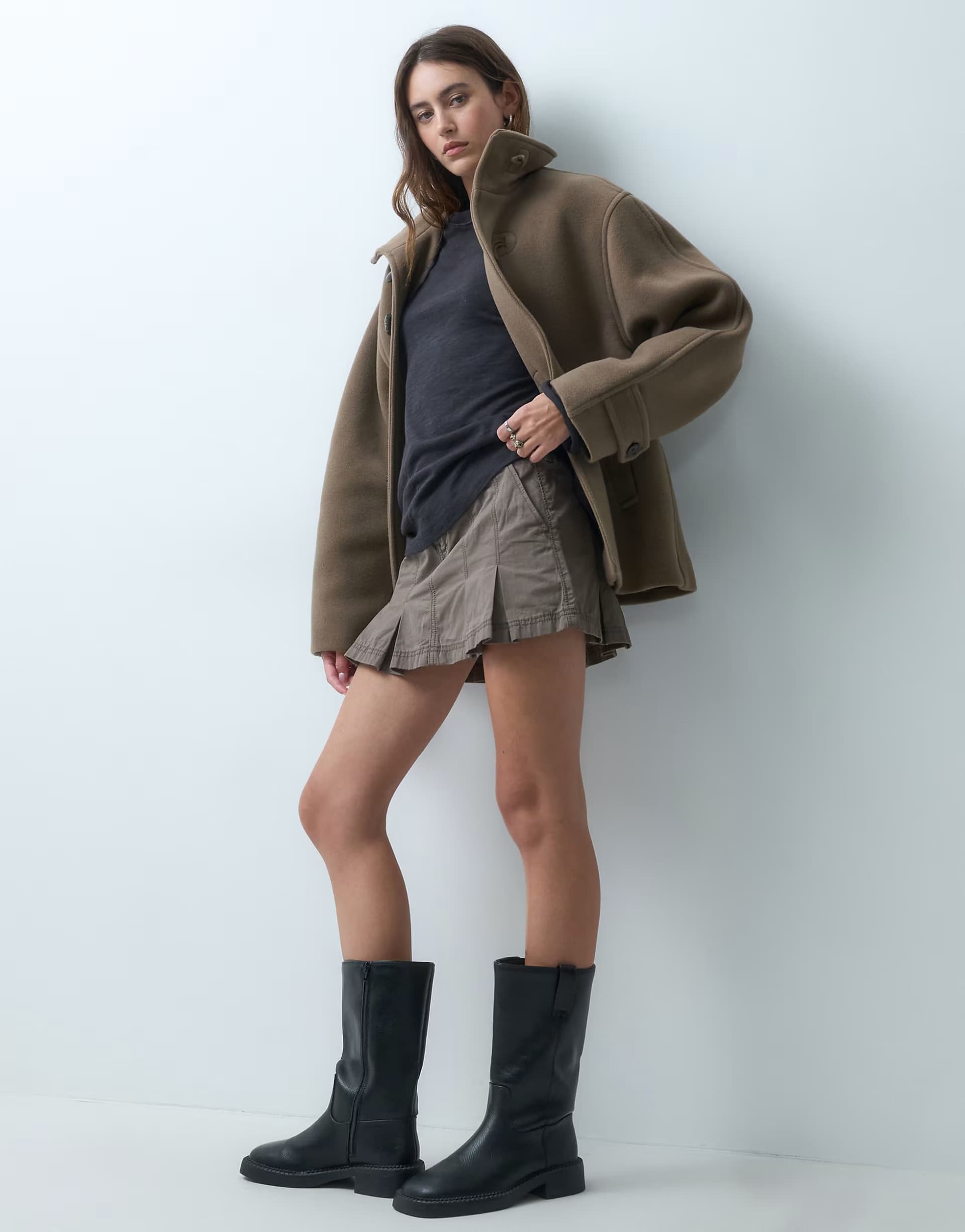 ASOS Hollister pleated micro skirt in brown