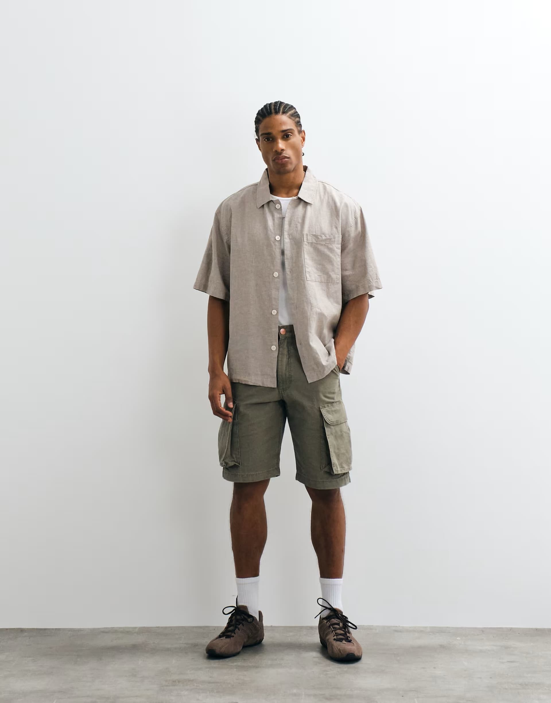 ASOS Cotton On eli linen blend short sleeve shirt in textured black