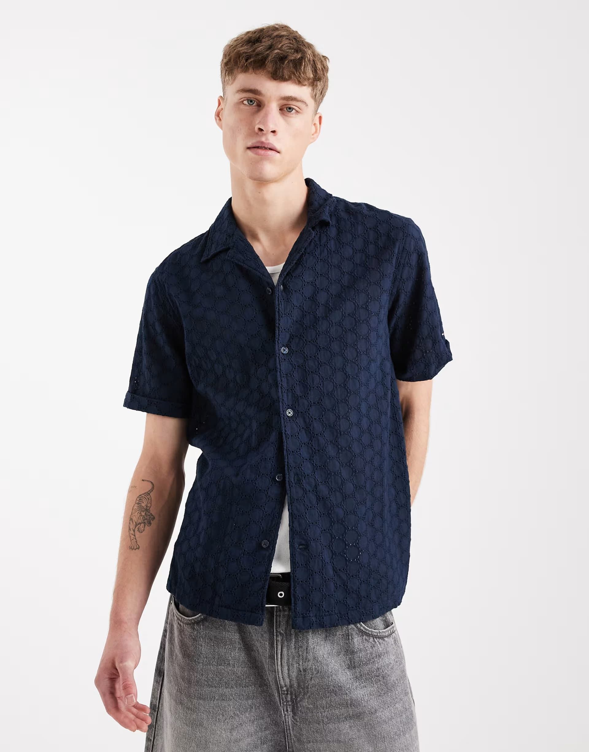 ASOS Tommy Jeans embroidered short sleeve shirt in navy
