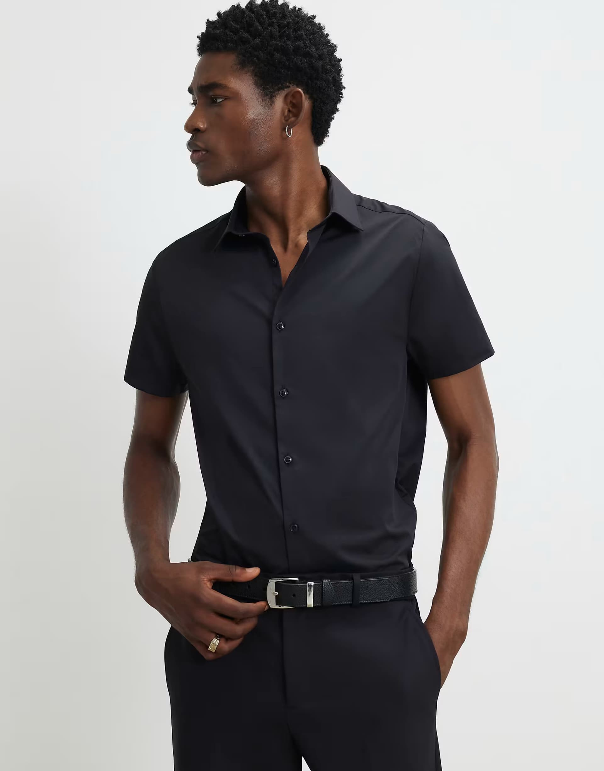 ASOS River Island Muscle fit short sleeve shirt in black