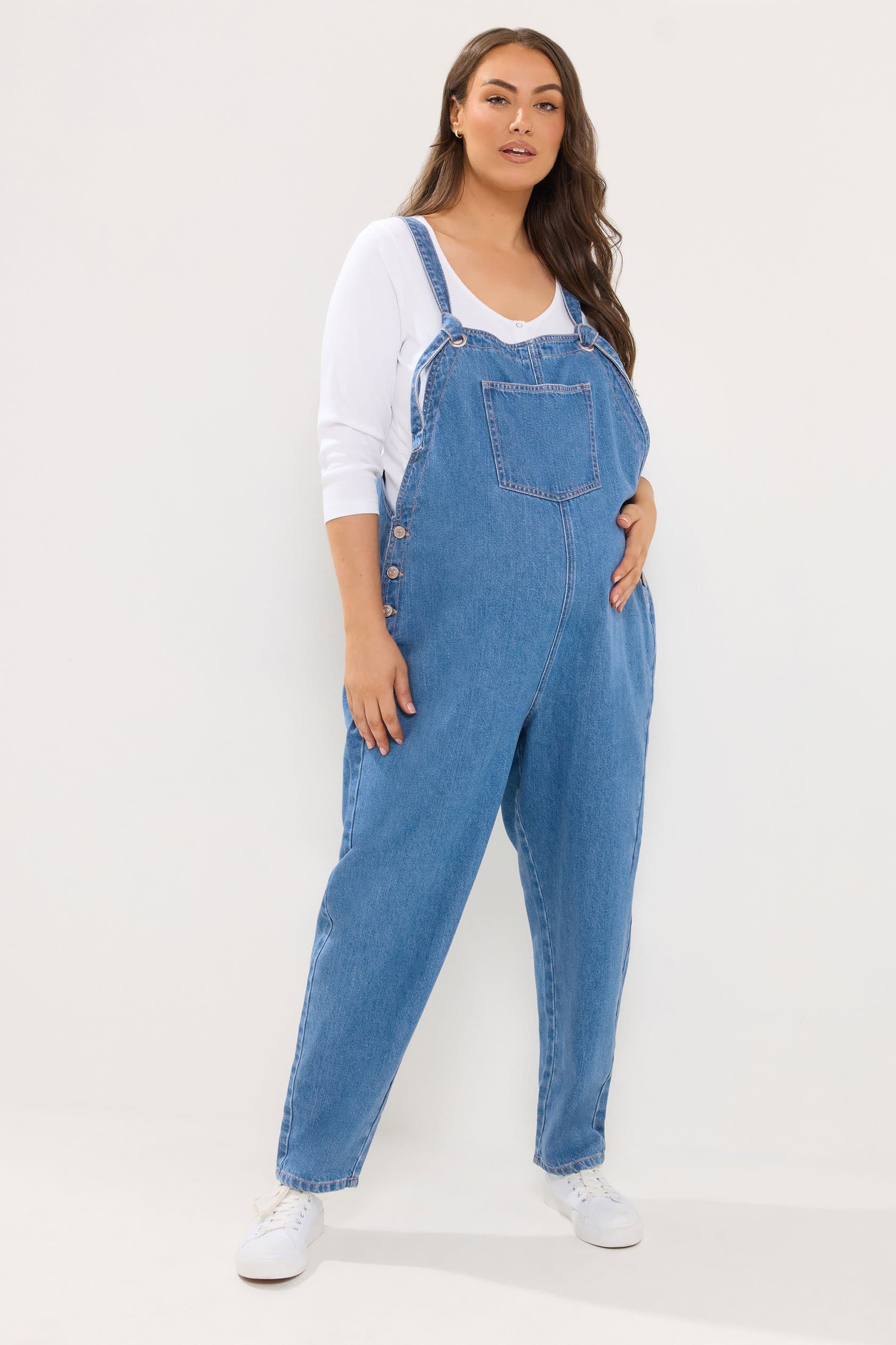 Bump It Up Maternity Plus Size Blue Denim Dungarees