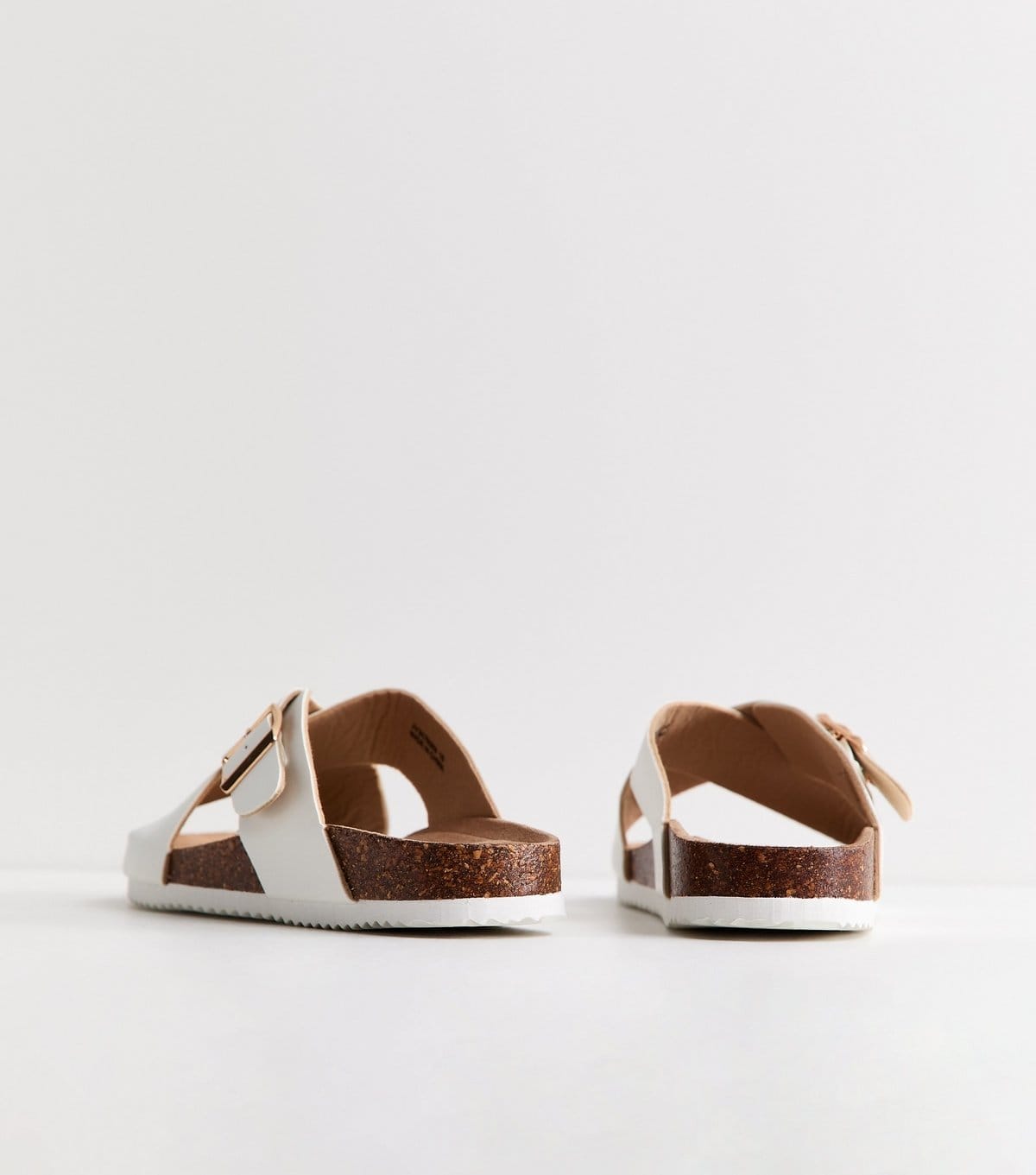 New Look Women's Wide Fit White Faux Leather Cork Sole Sandals Vegan New Look - 4